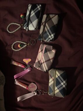 Plaid Mini Key & Card Holder Set in Navy, Pink, Brown, Black